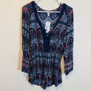 Roxy Long Sleeve Romper - Blue and Pink Pattern